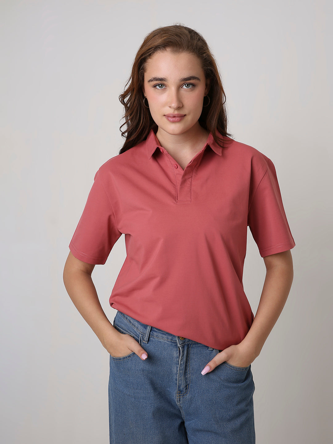 Solid Mulberry Red Polo T-Shirt