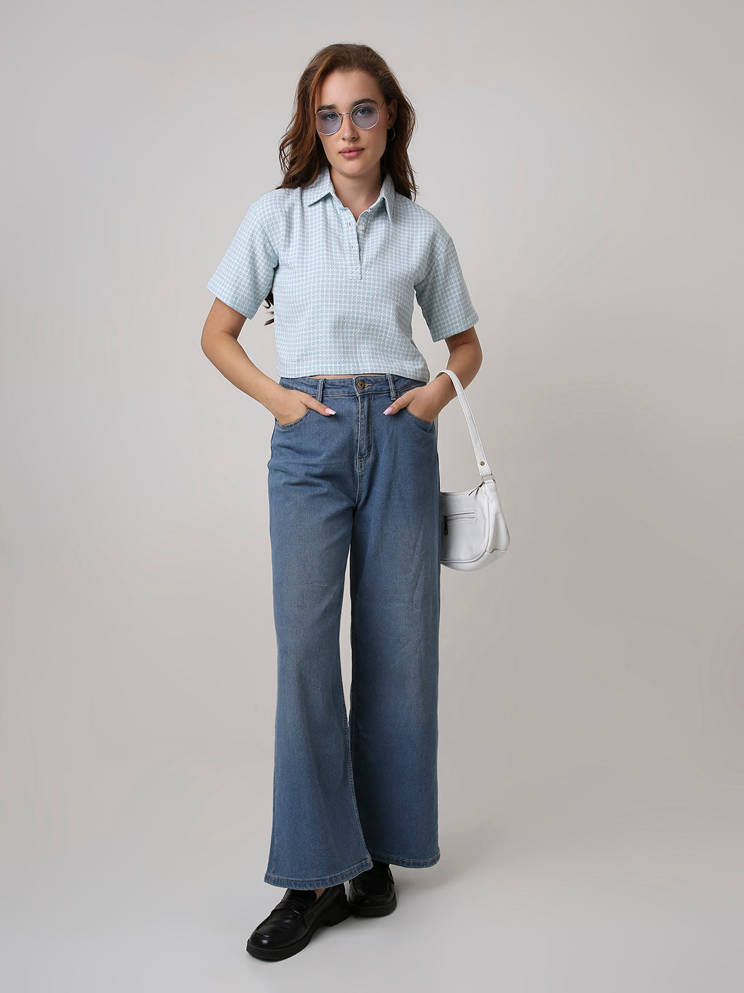 BLUE TEXTURED CROPPED POLO