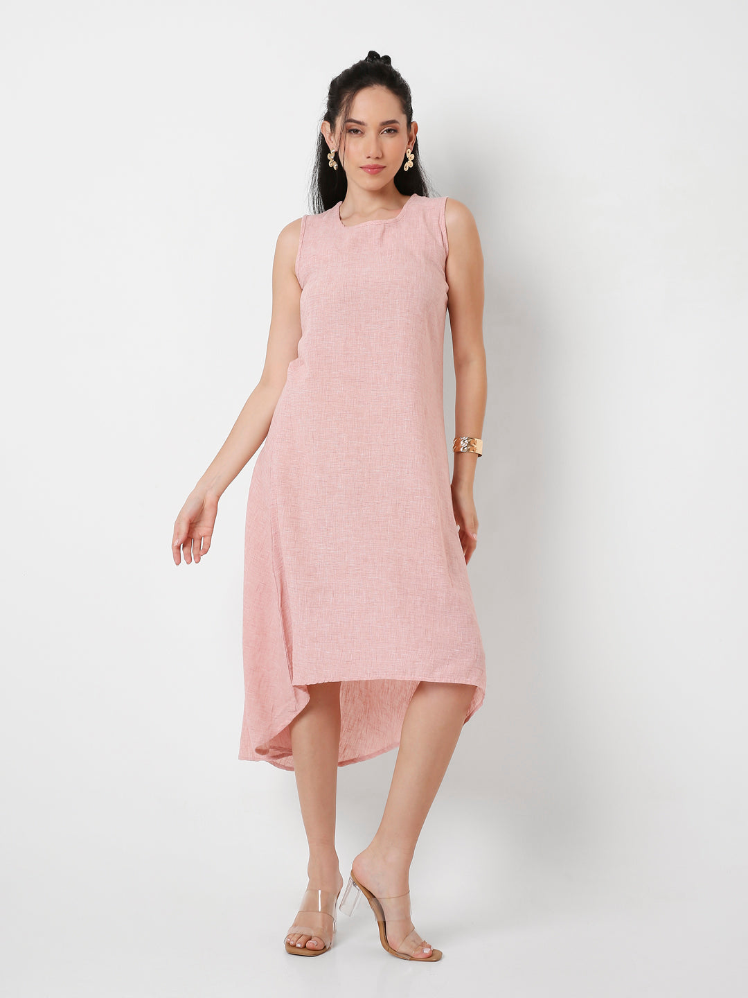 PEACH SLEEVELESS HIGH-LOW MIDI DRESS