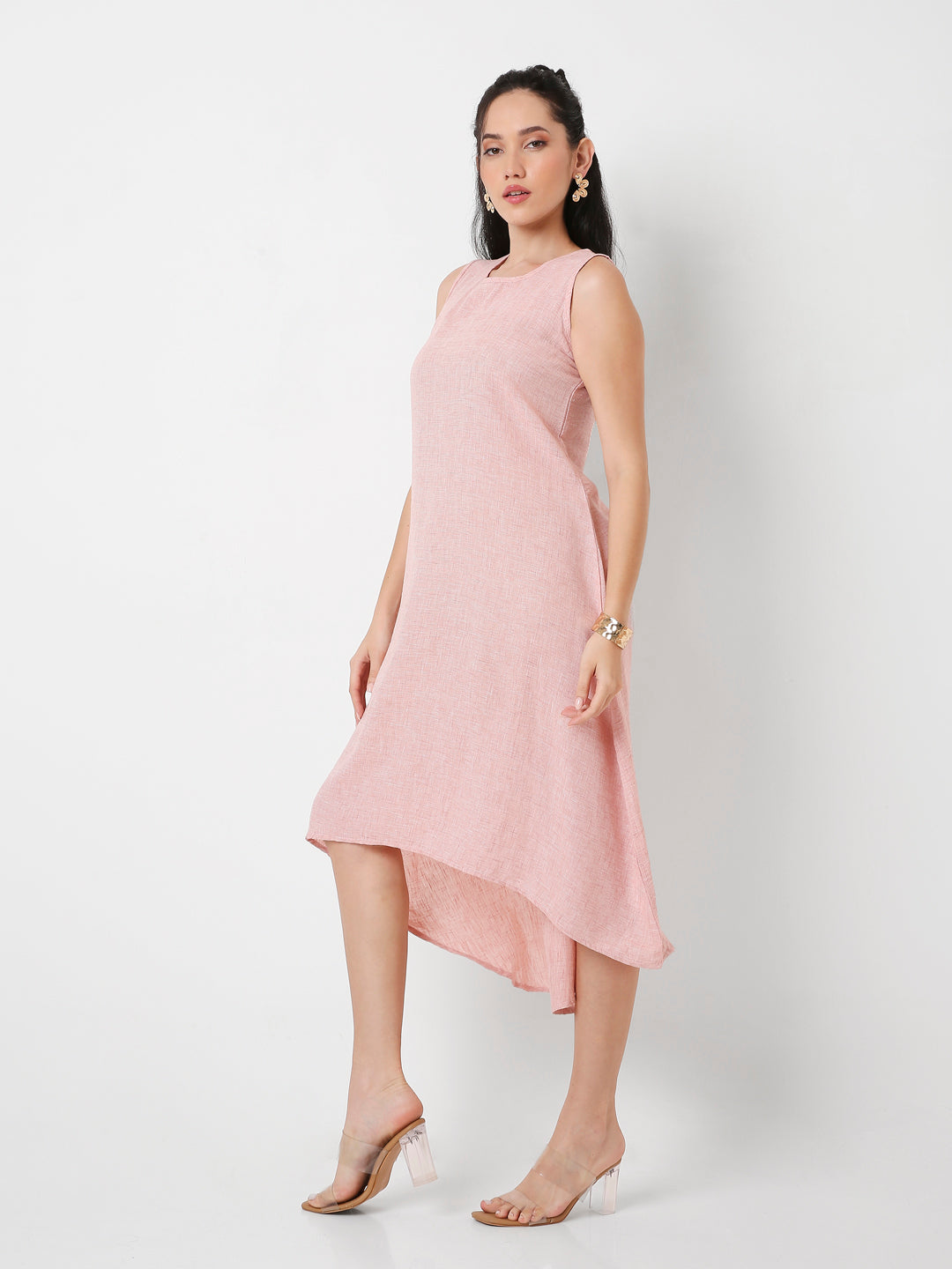 PEACH SLEEVELESS HIGH-LOW MIDI DRESS