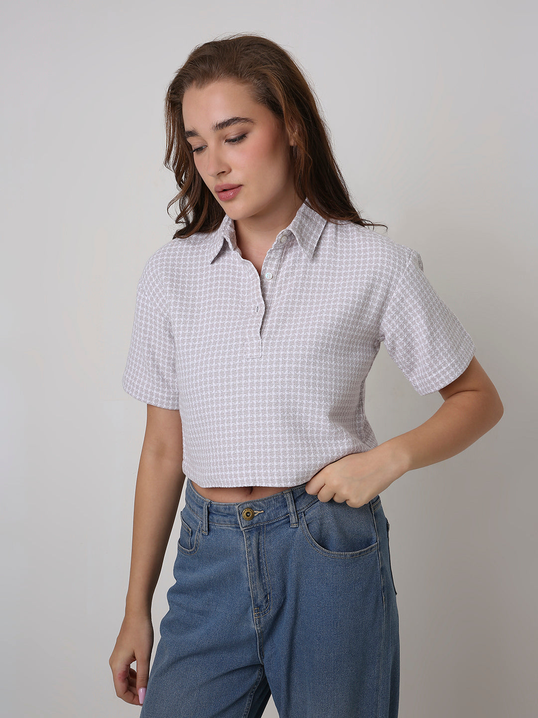 LAVENDER TEXTURED CROPPED POLO