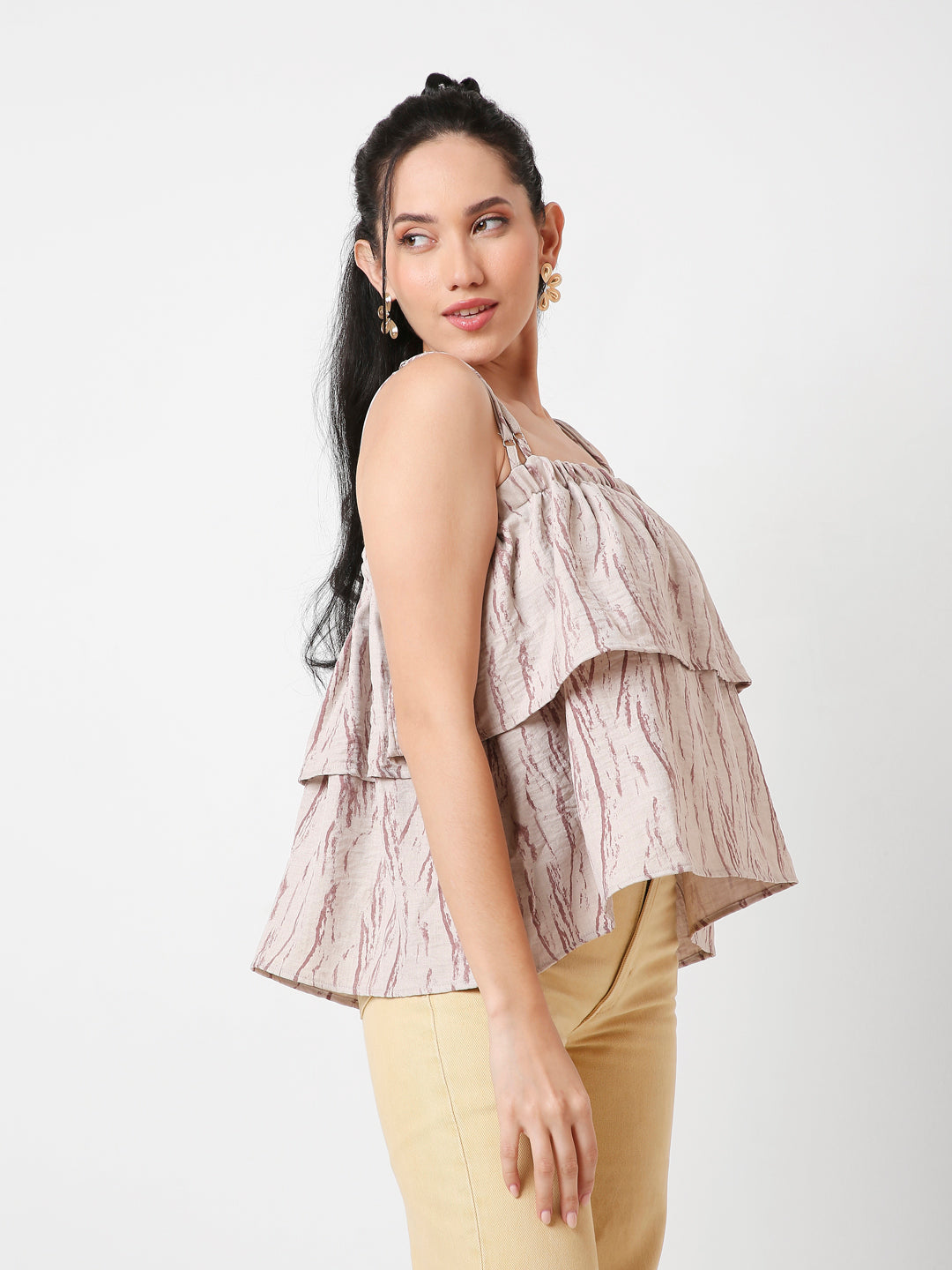 PRINTED PATTERN DOUBLE STRAP LAYERED TOP