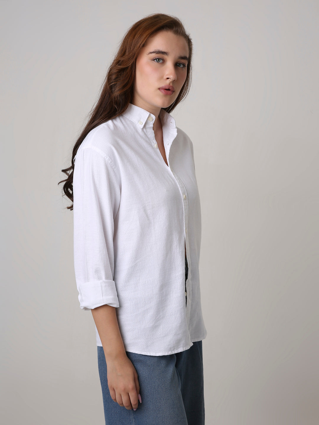 White Solid Oversized Casual Shirt