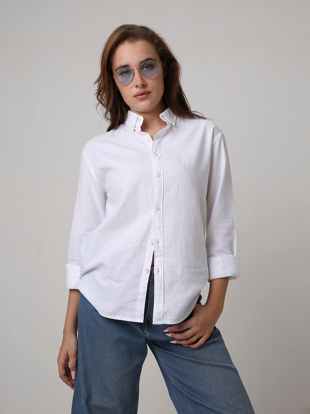 White Solid Oversized Casual Shirt