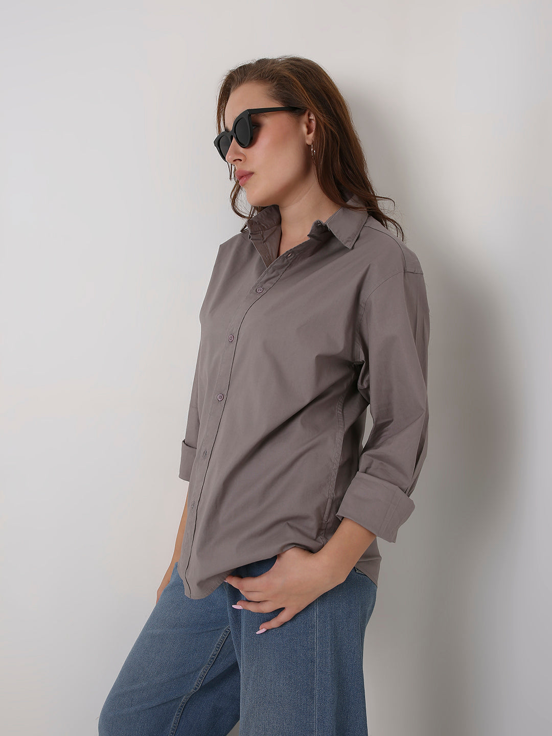 Classic Grey Oversized Cotton Shirt
