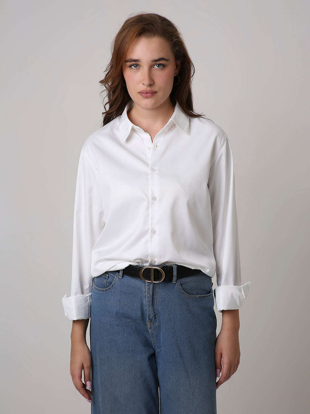 White Satin Formal Shirt