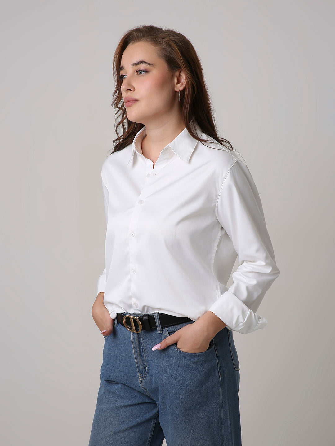 White Satin Formal Shirt