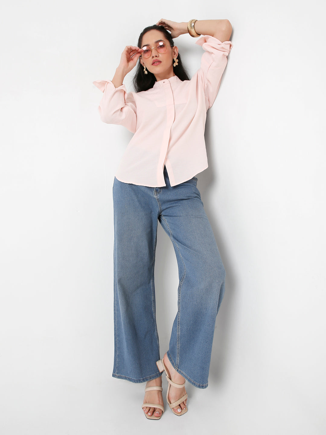 PINK MANDARIN COLLAR SHIRT