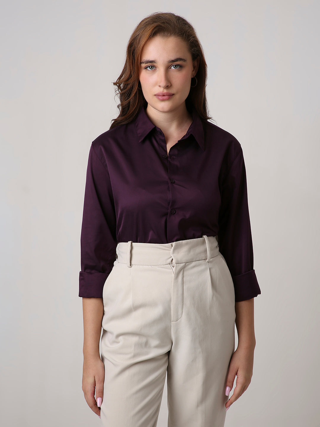 Wine Satin Formal Shirt