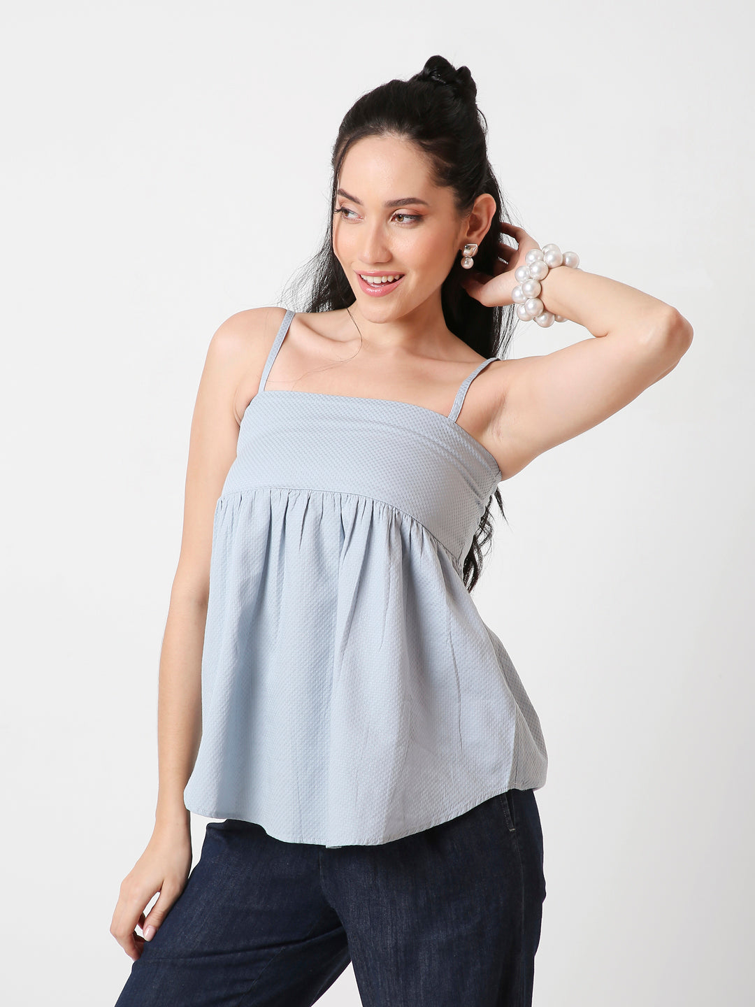 BLUE PLEATED CAMI COTTON TOP
