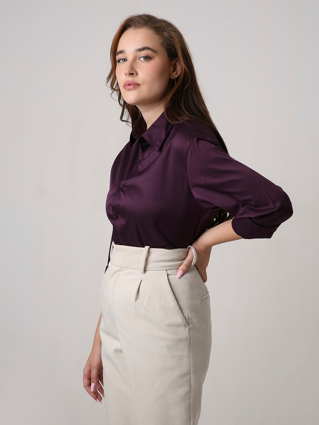 Wine Satin Formal Shirt
