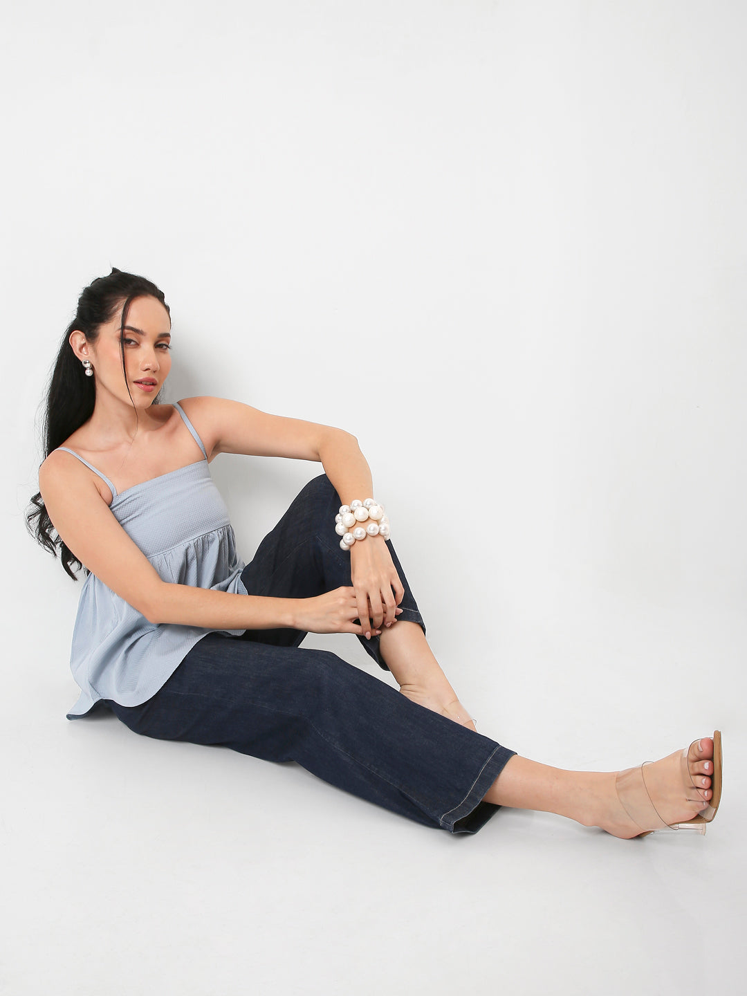 BLUE PLEATED CAMI COTTON TOP