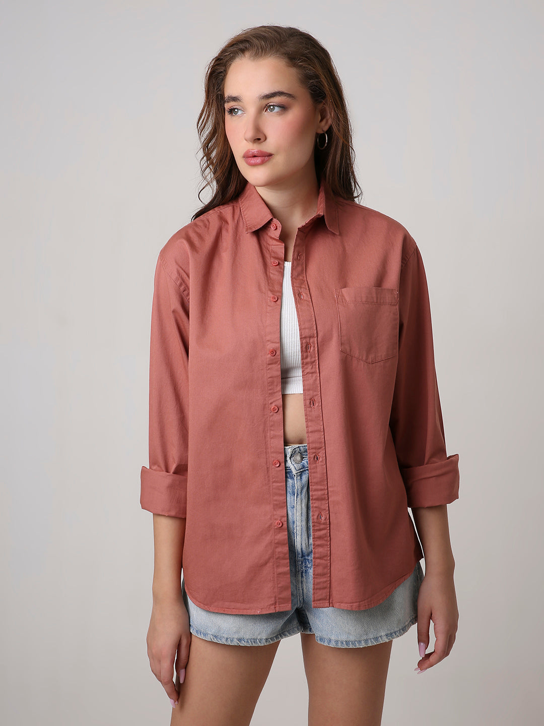 Rusty Peach Twill Oversized Shirt