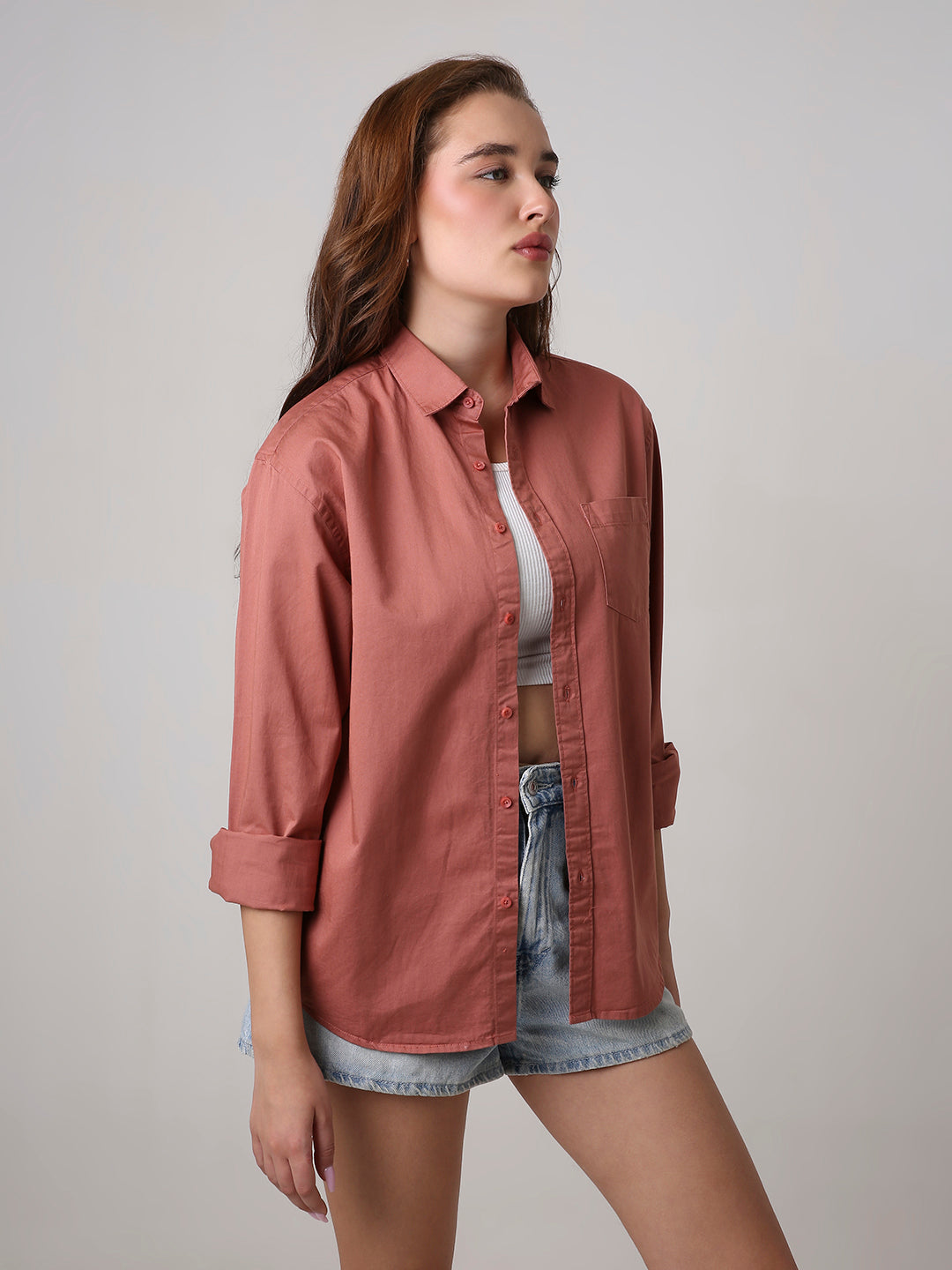 Rusty Peach Twill Oversized Shirt