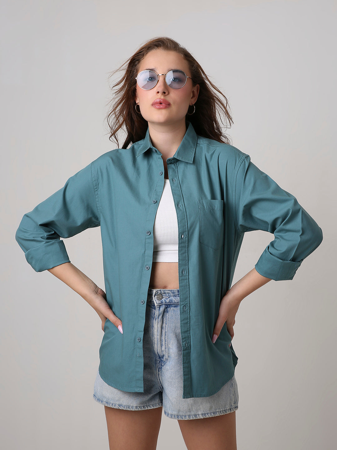 Green Twill Oversized Shirt