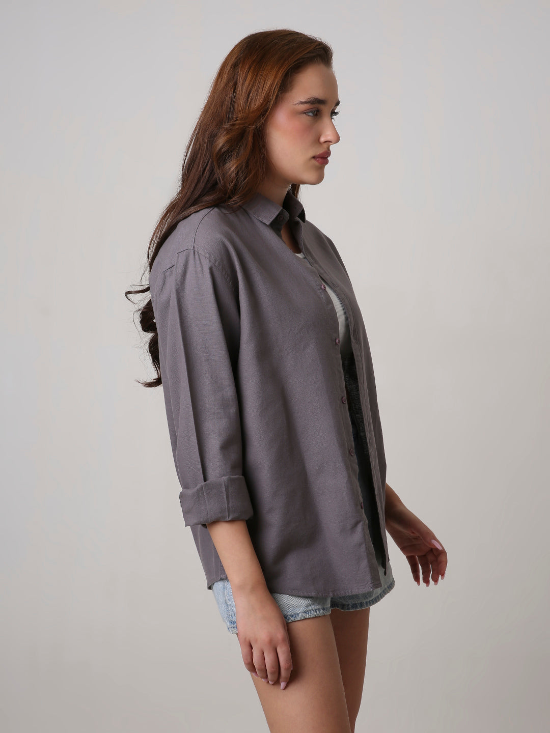 Grey Solid Oversized Casual Shirt