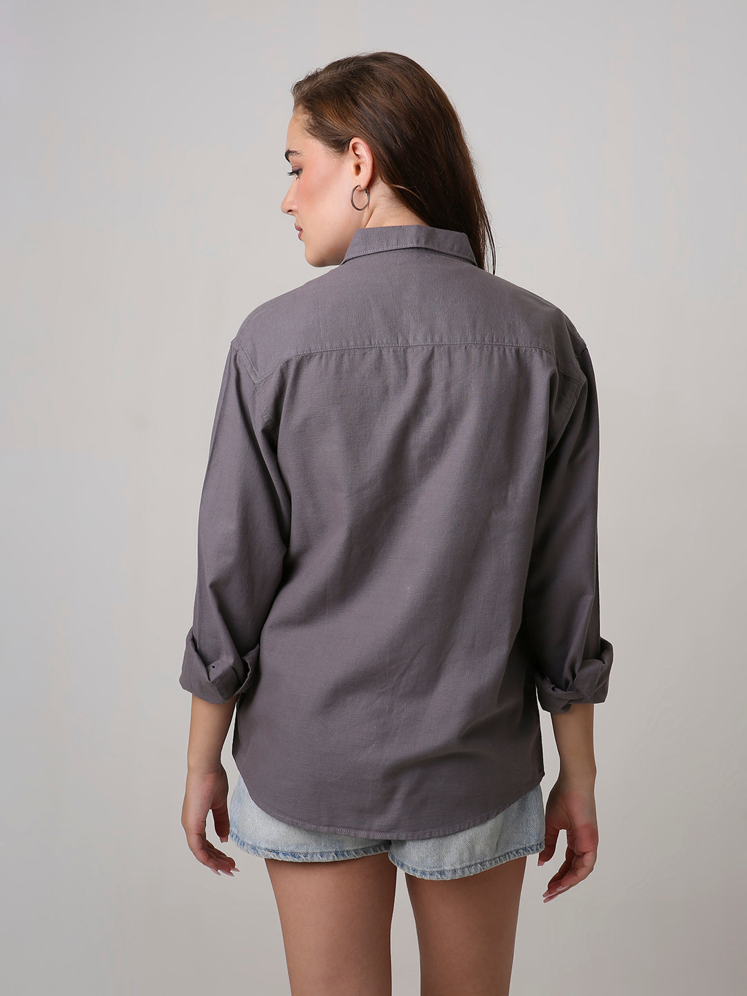 Grey Solid Oversized Casual Shirt