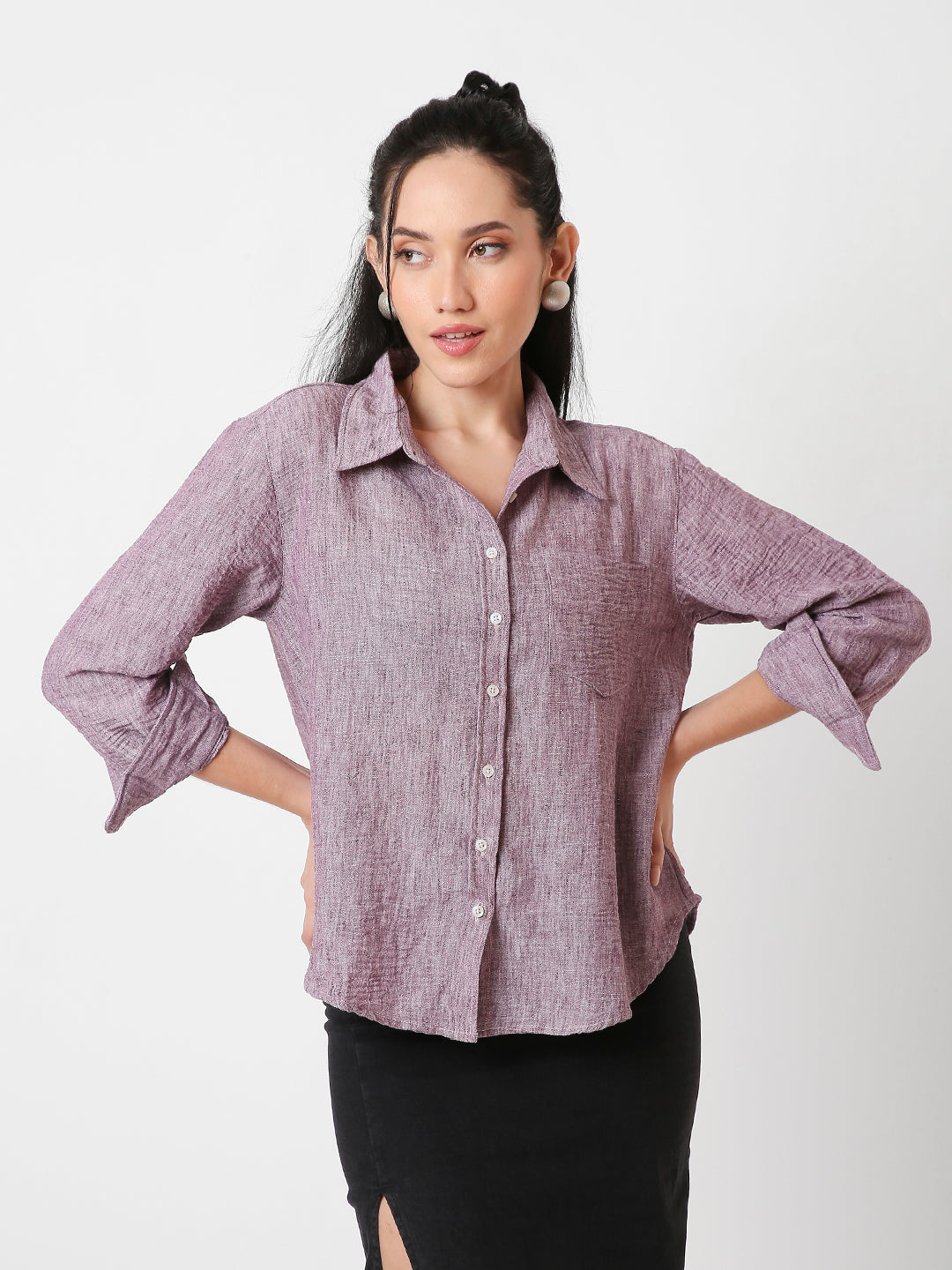 MAUVE LINEN BLEND BUTTON-DOWN SHIRT
