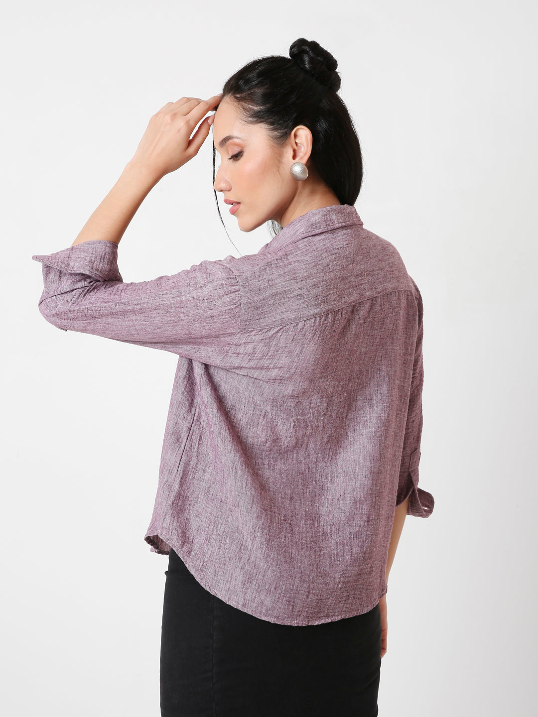 MAUVE LINEN BLEND BUTTON-DOWN SHIRT