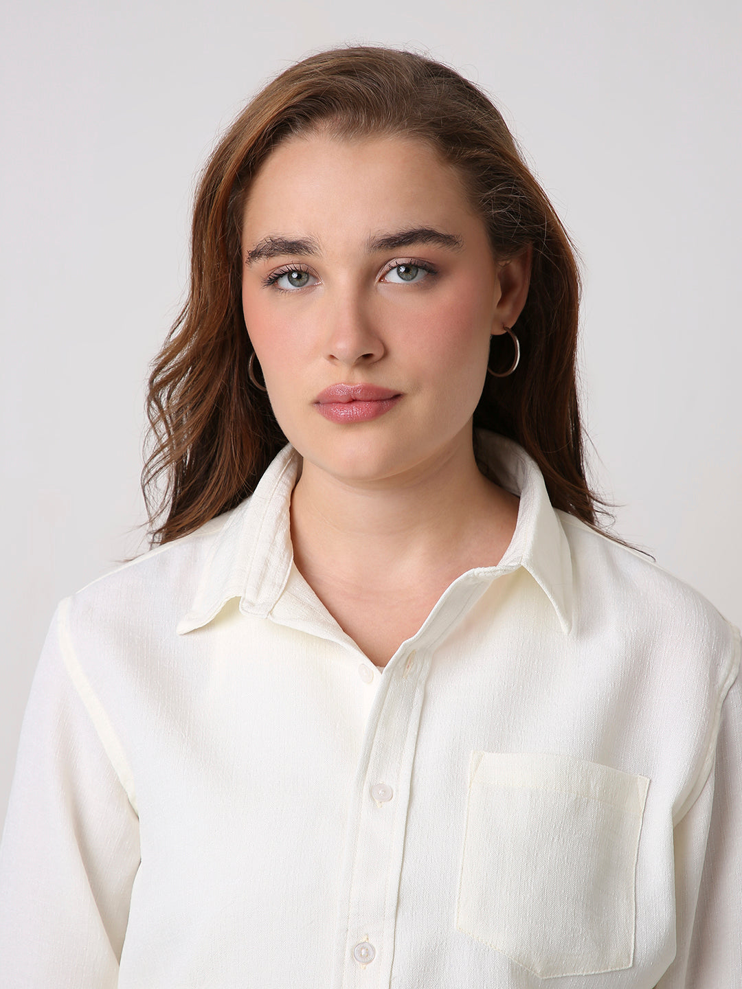 Cream Textured Casual Shirt