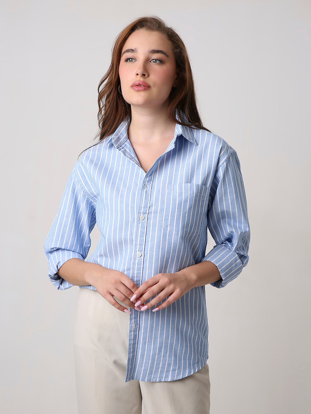 Classic Blue Oxford Striped Oversized Shirt