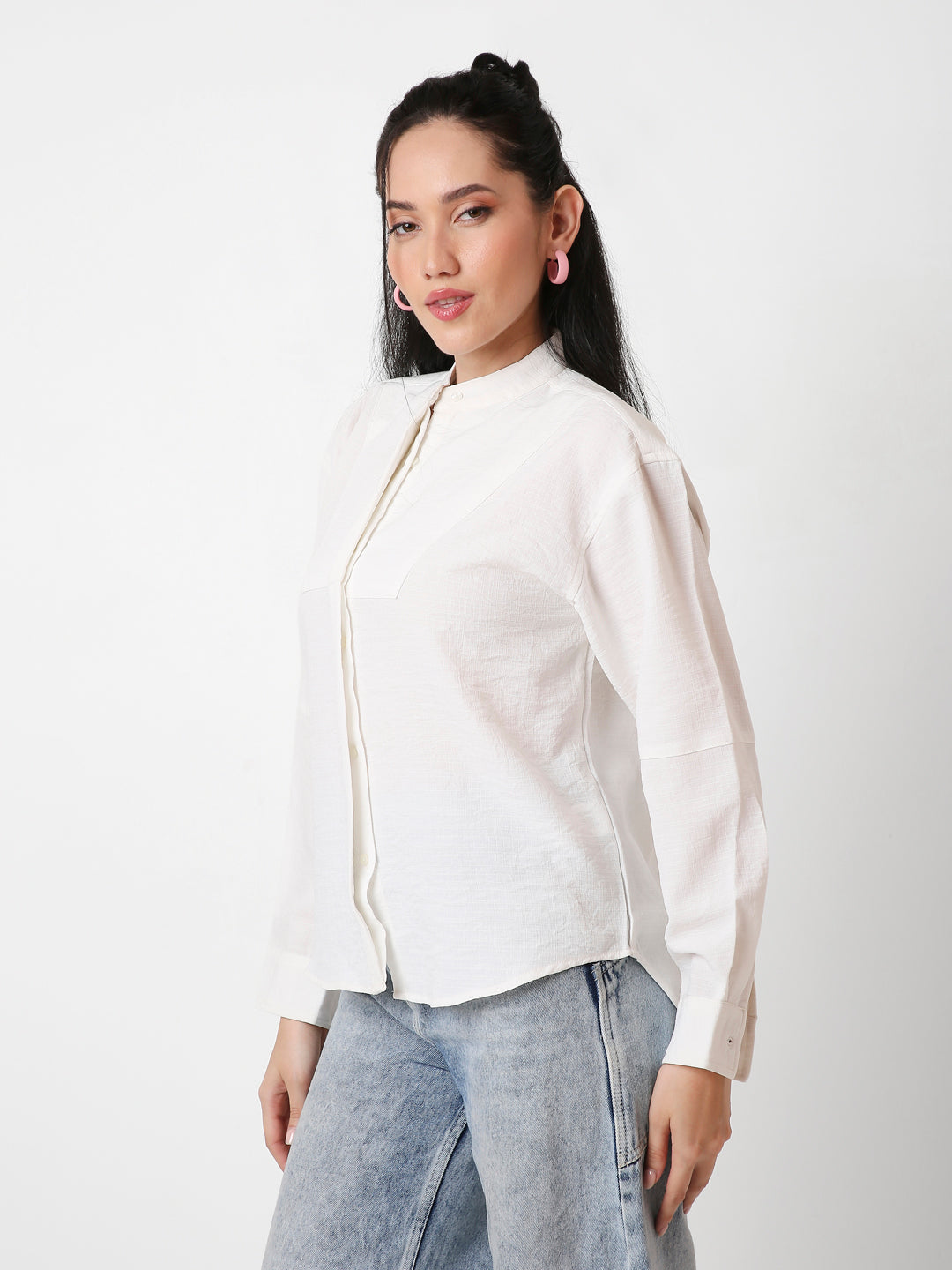 WHITE MANDARIN COLLAR SHIRT