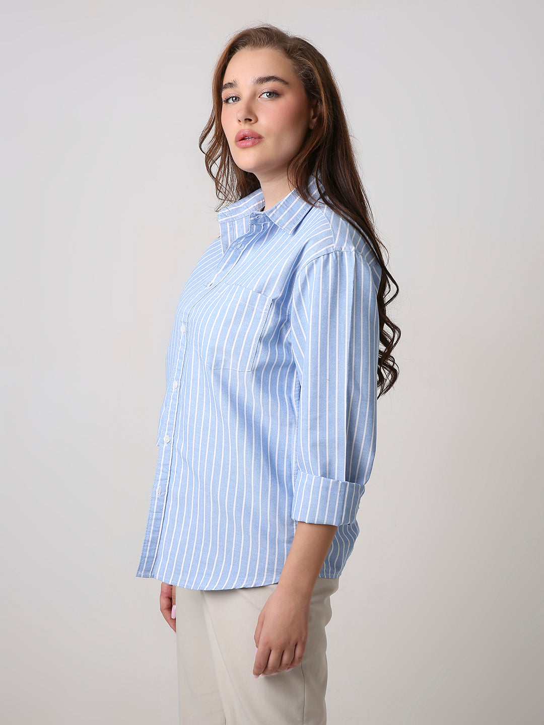 Classic Blue Oxford Striped Oversized Shirt