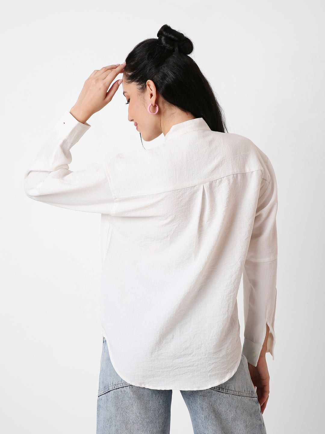 WHITE MANDARIN COLLAR SHIRT