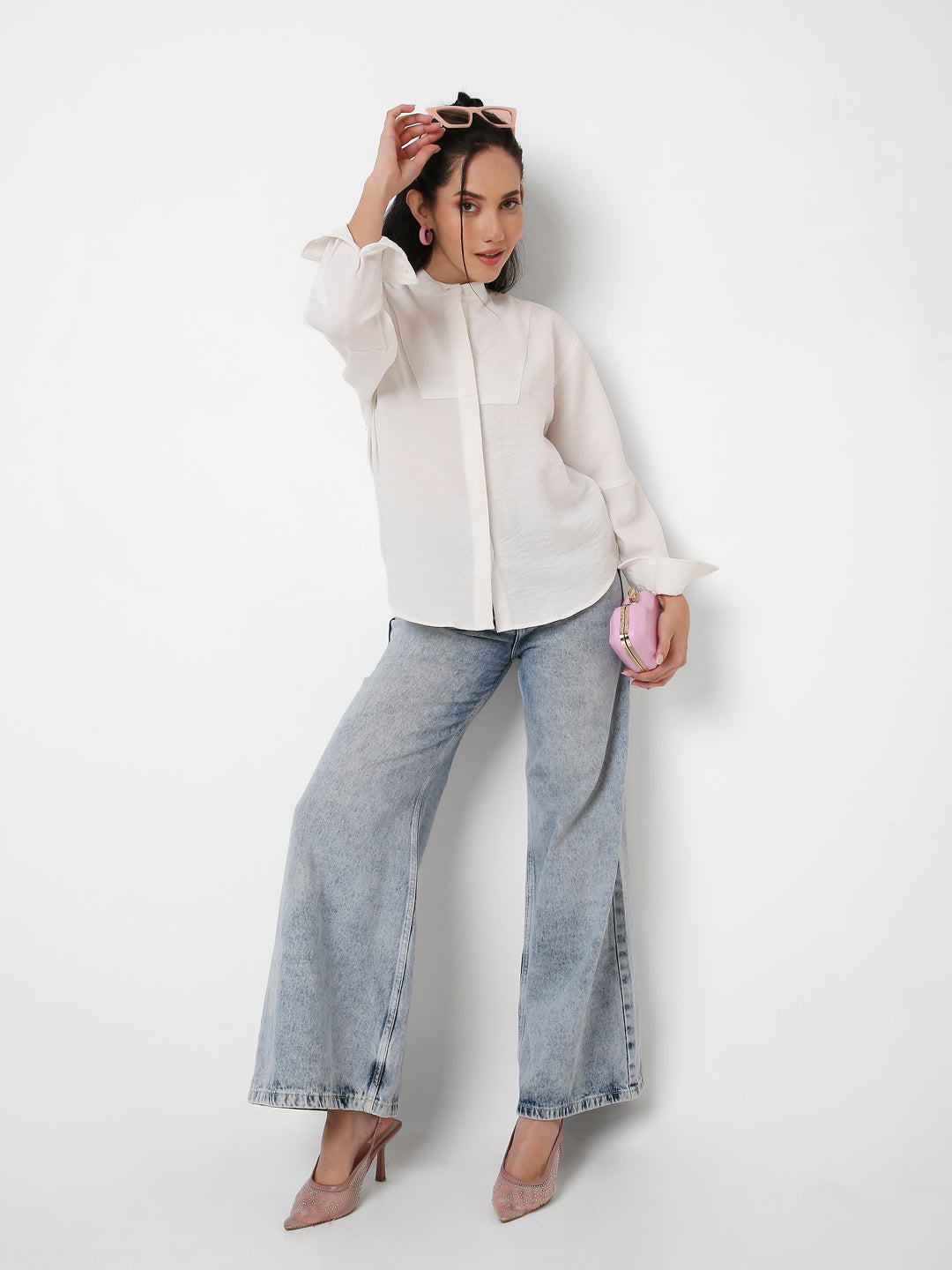 WHITE MANDARIN COLLAR SHIRT