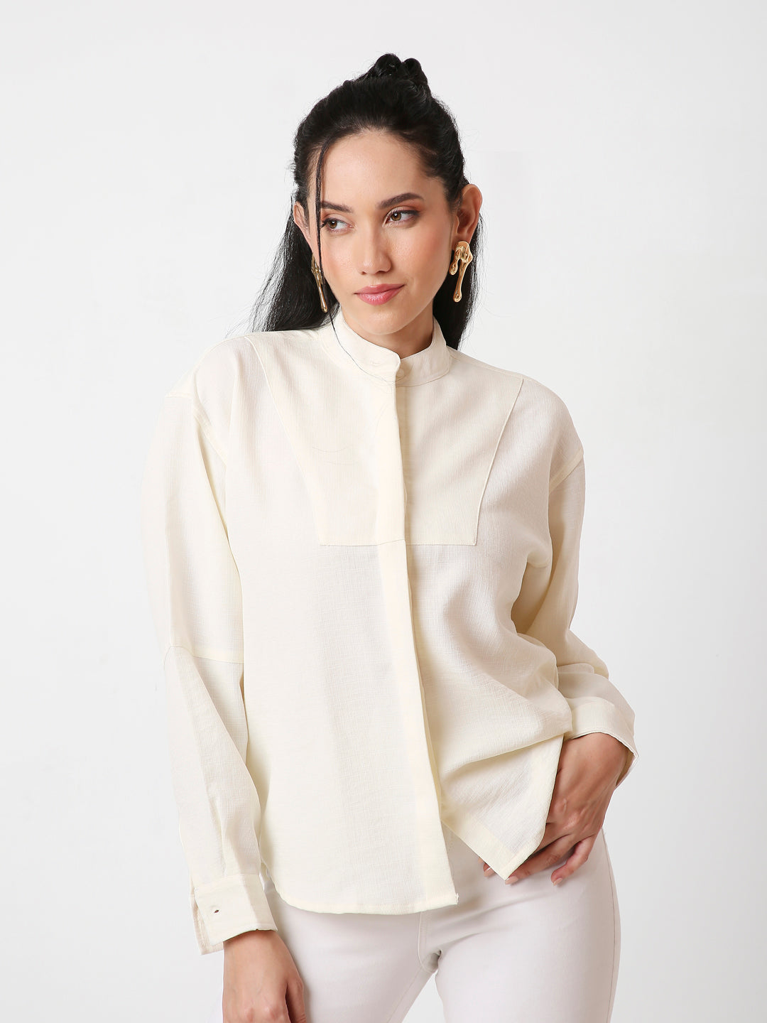 LEMON YELLOW MANDARIN COLLAR SHIRT