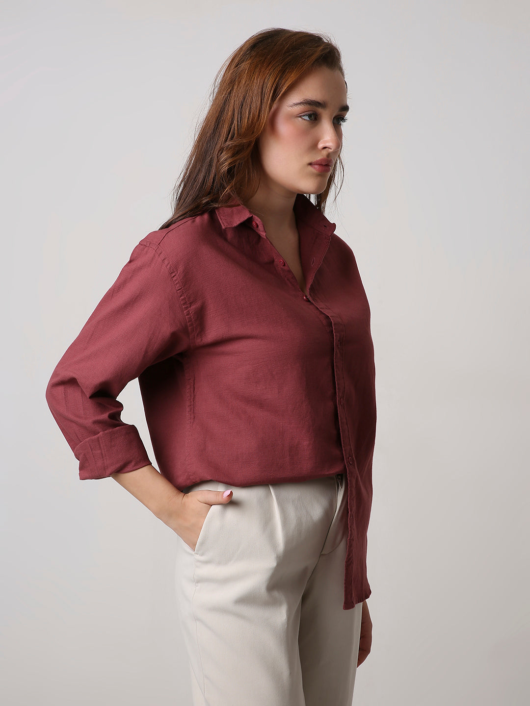 Clay Red Solid Oversized Casual Shirt