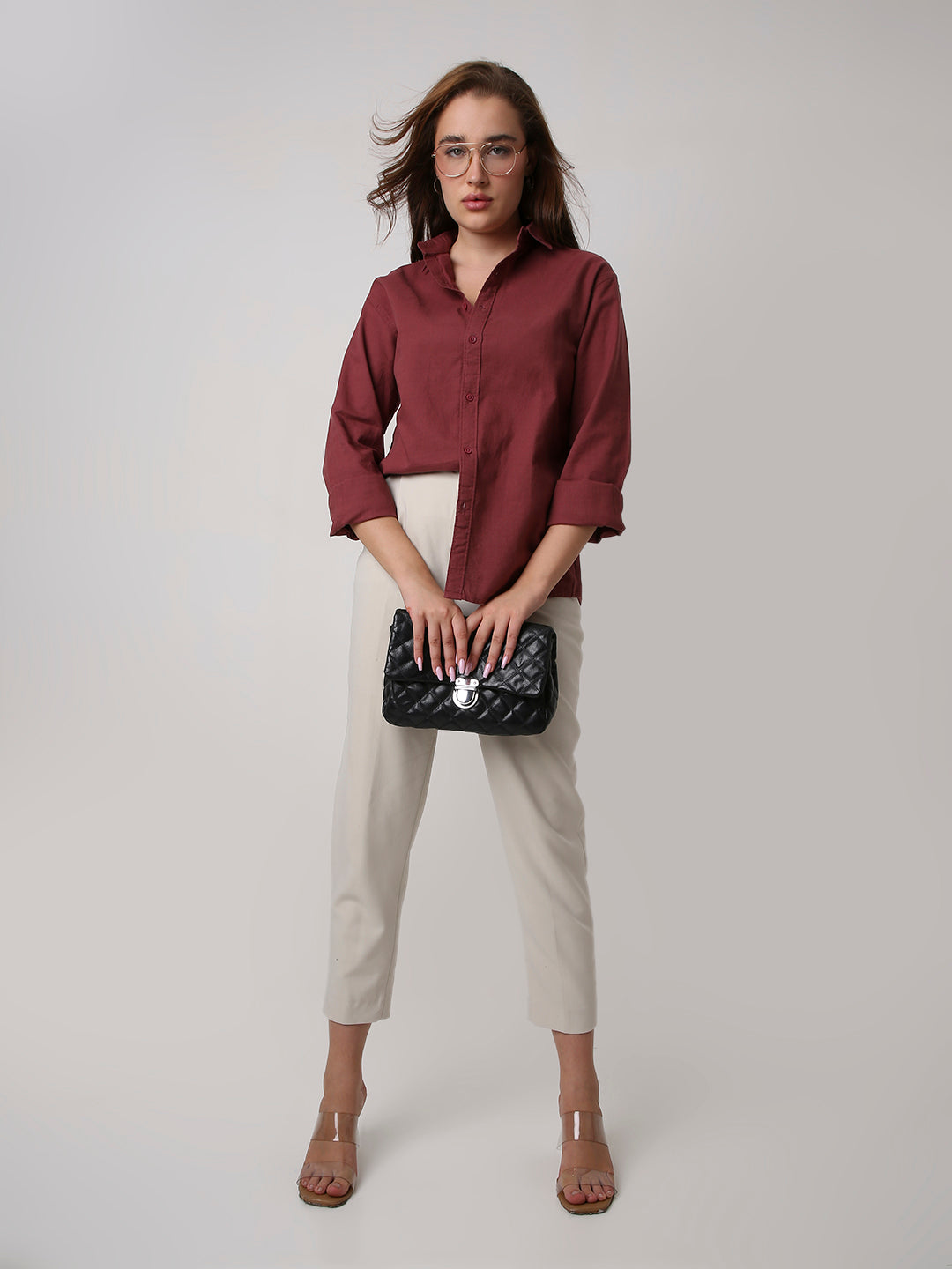 Clay Red Solid Oversized Casual Shirt