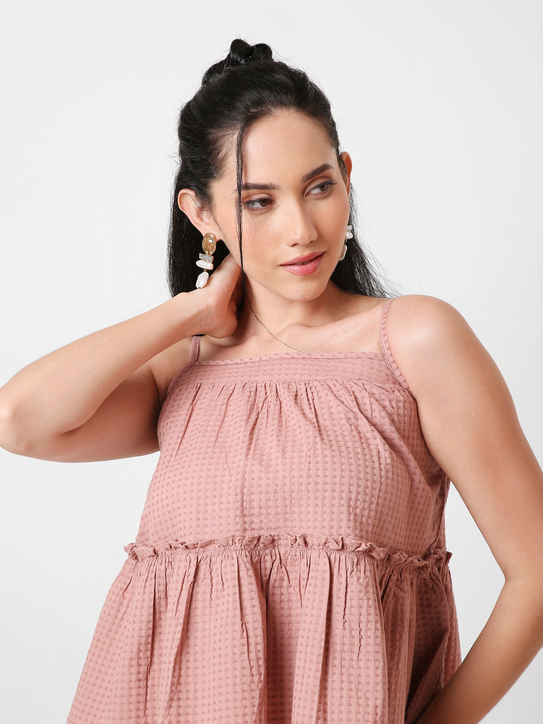 PEACH TEXTURED SPAGHETTI STRAP LAYERED TOP