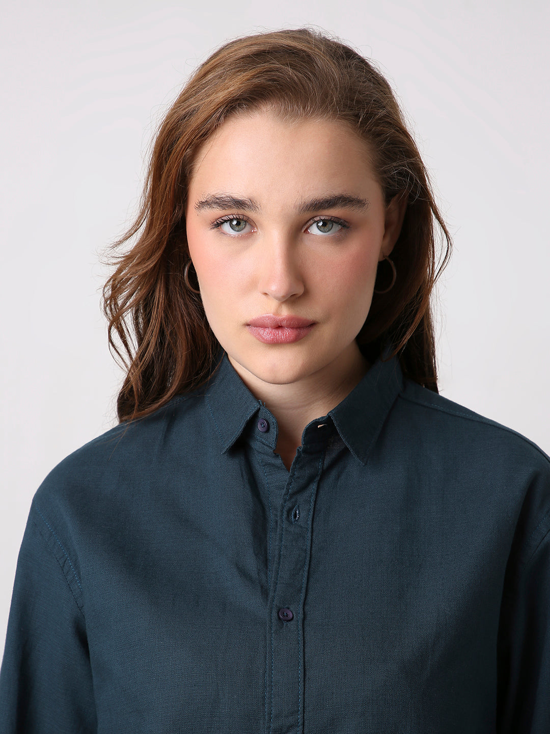 Dark Teal Solid Oversized Casual Shirt