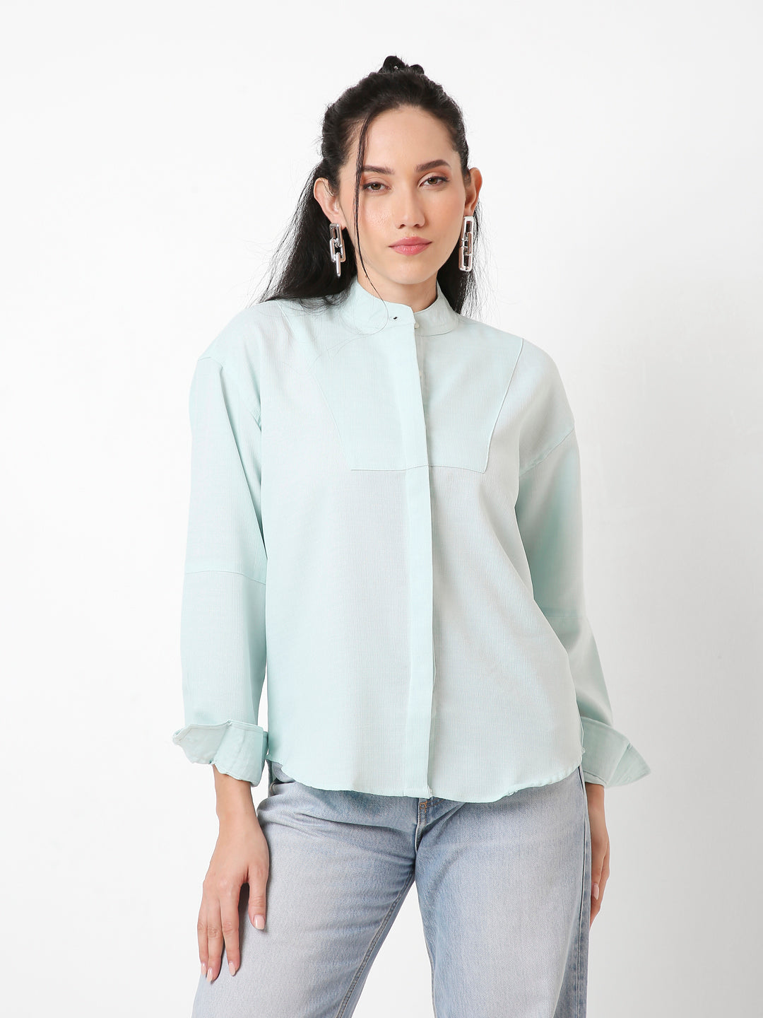 MINT GREEN MANDARIN COLLAR SHIRT