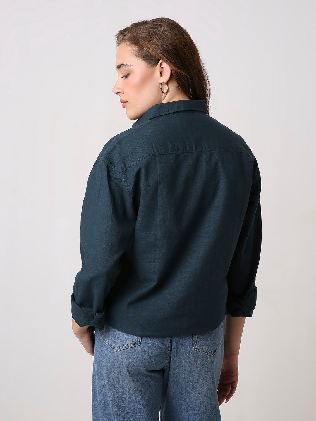 Dark Teal Solid Oversized Casual Shirt