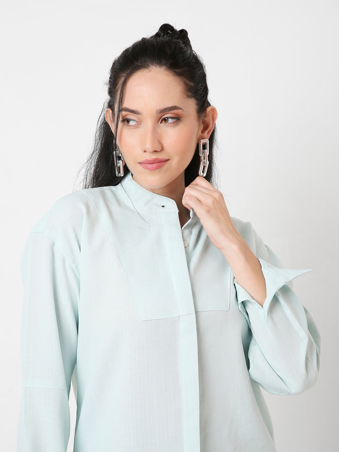 MINT GREEN MANDARIN COLLAR SHIRT