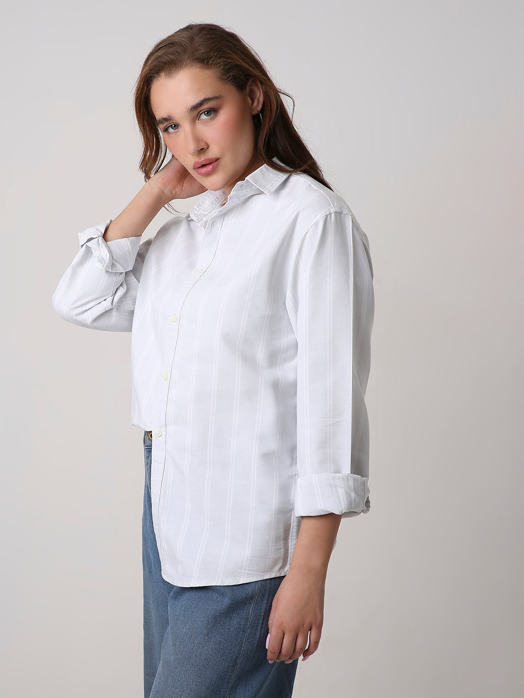 Grey Oxford Striped Oversized Shirt