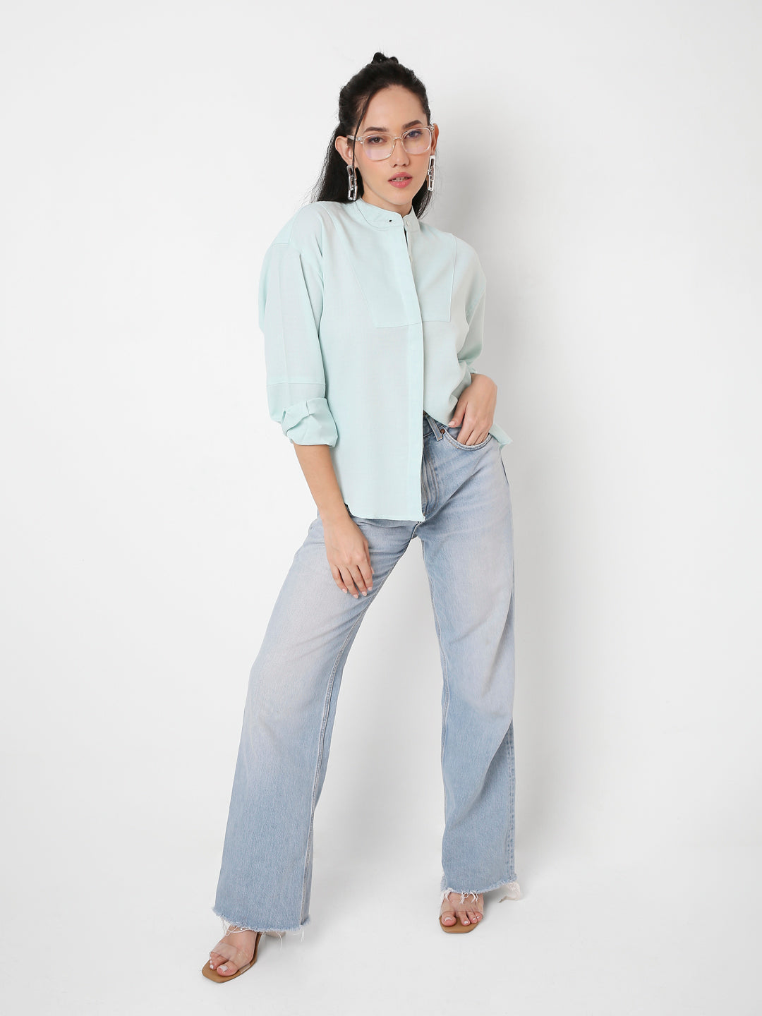 MINT GREEN MANDARIN COLLAR SHIRT
