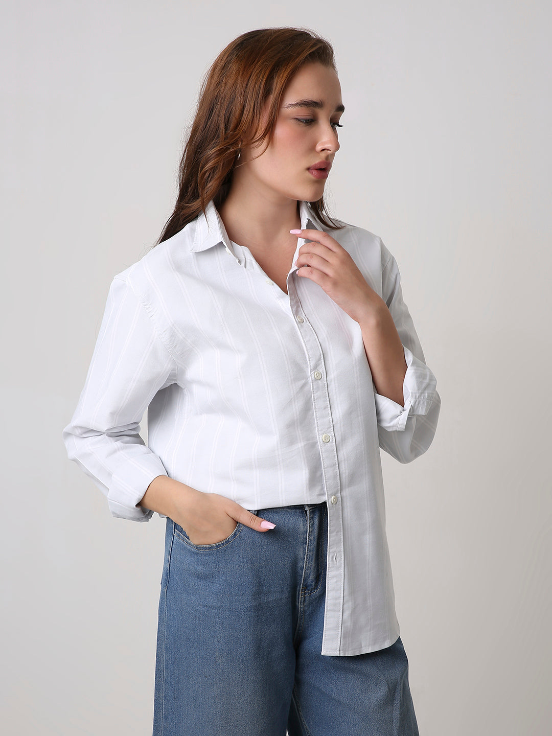 Grey Oxford Striped Oversized Shirt