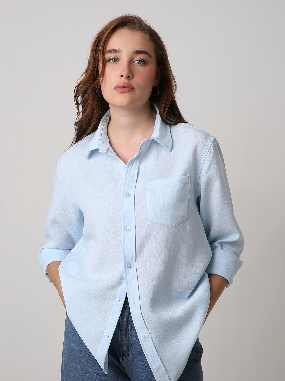 Light Blue Textured Casual Shirt