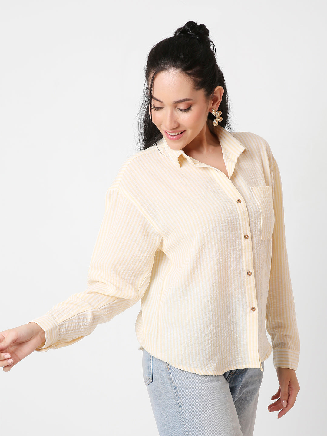 YELLOW STRIPED CASUAL SHIRT