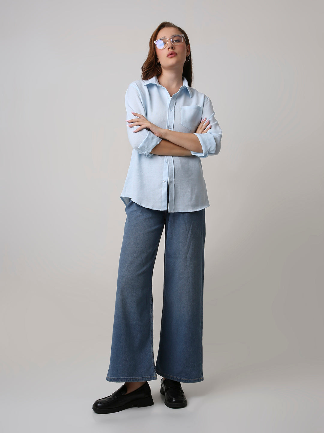 Light Blue Textured Casual Shirt