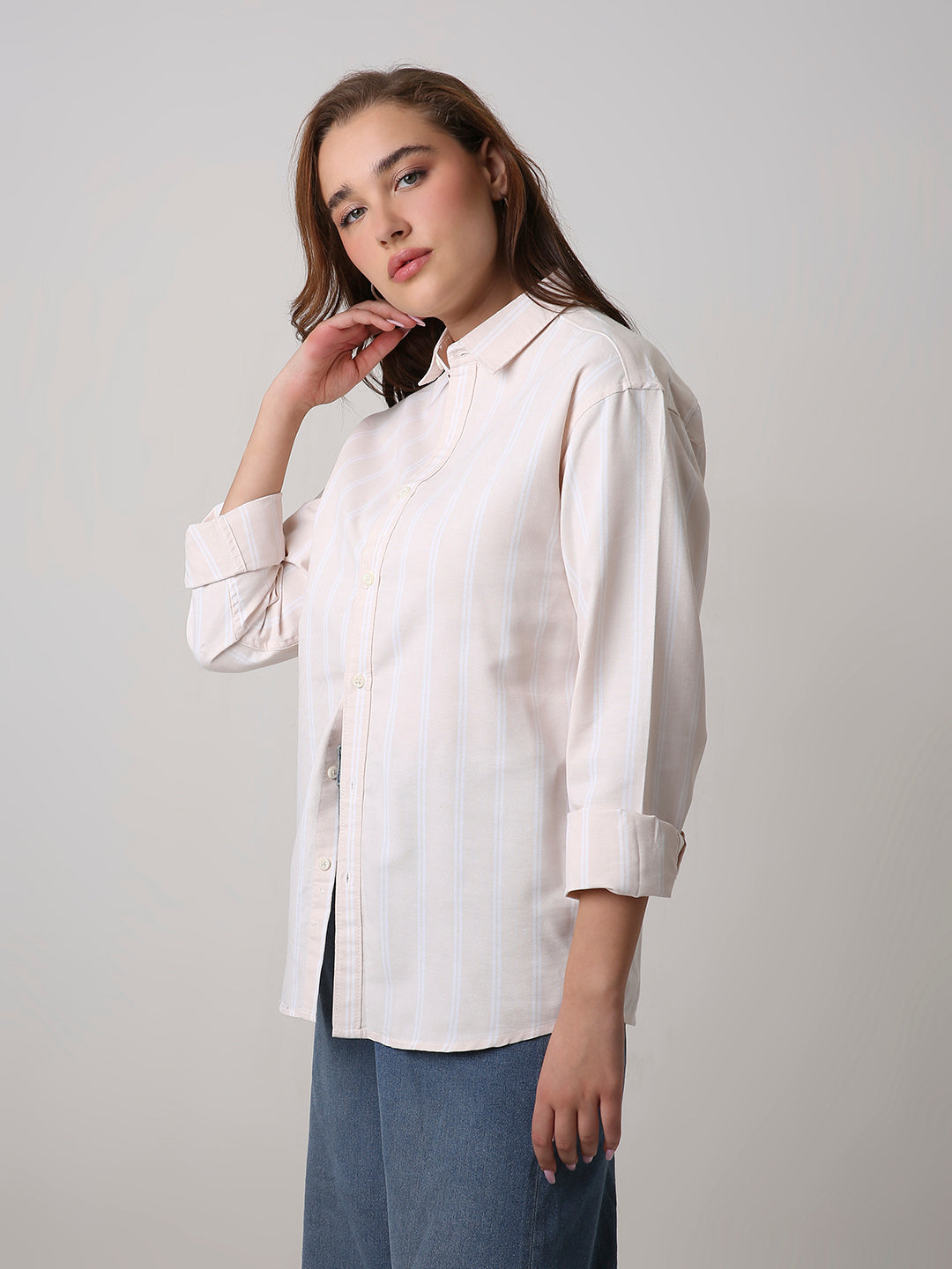 Soft peach Oxford Striped Oversized Shirt