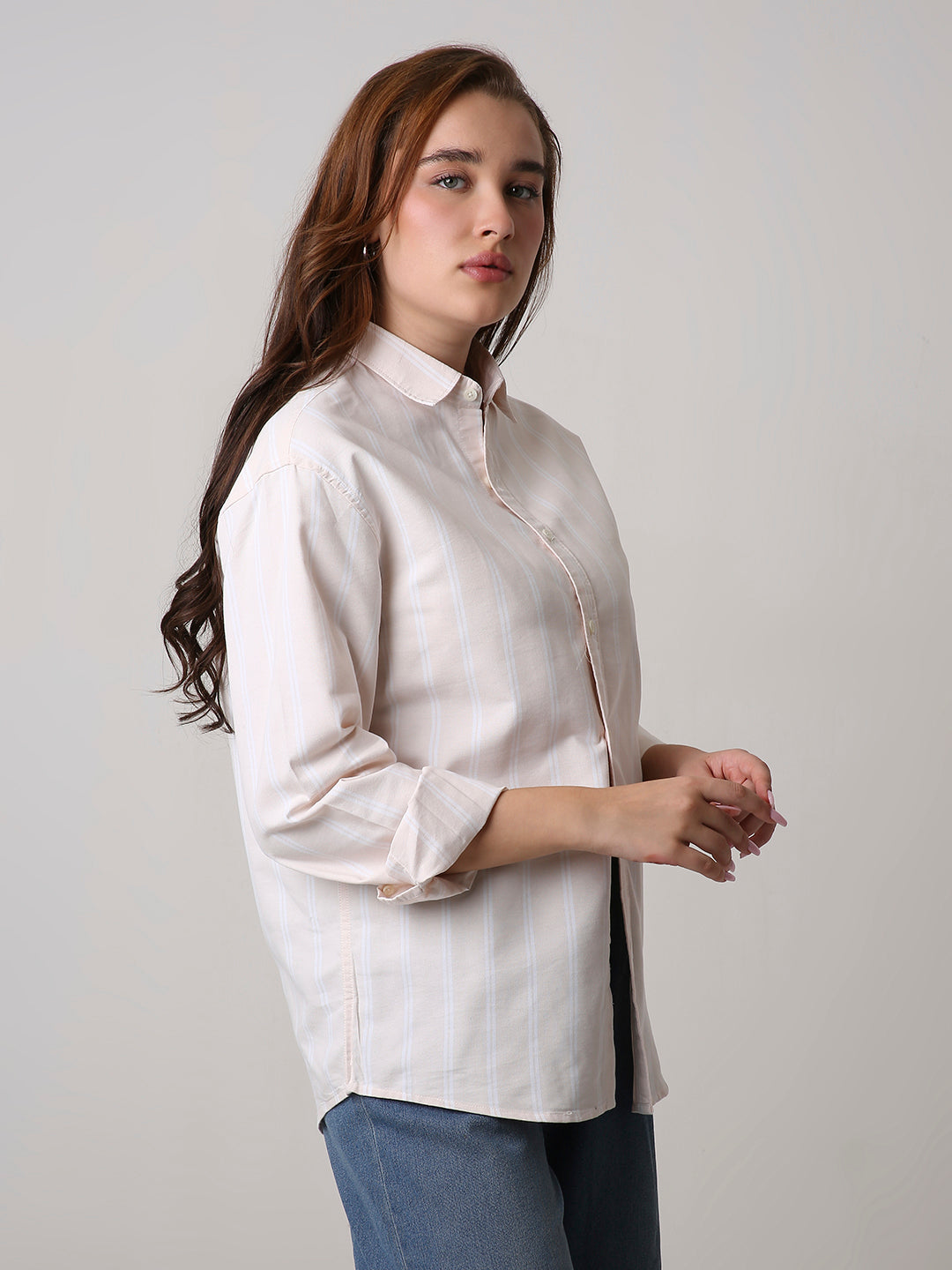 Soft peach Oxford Striped Oversized Shirt