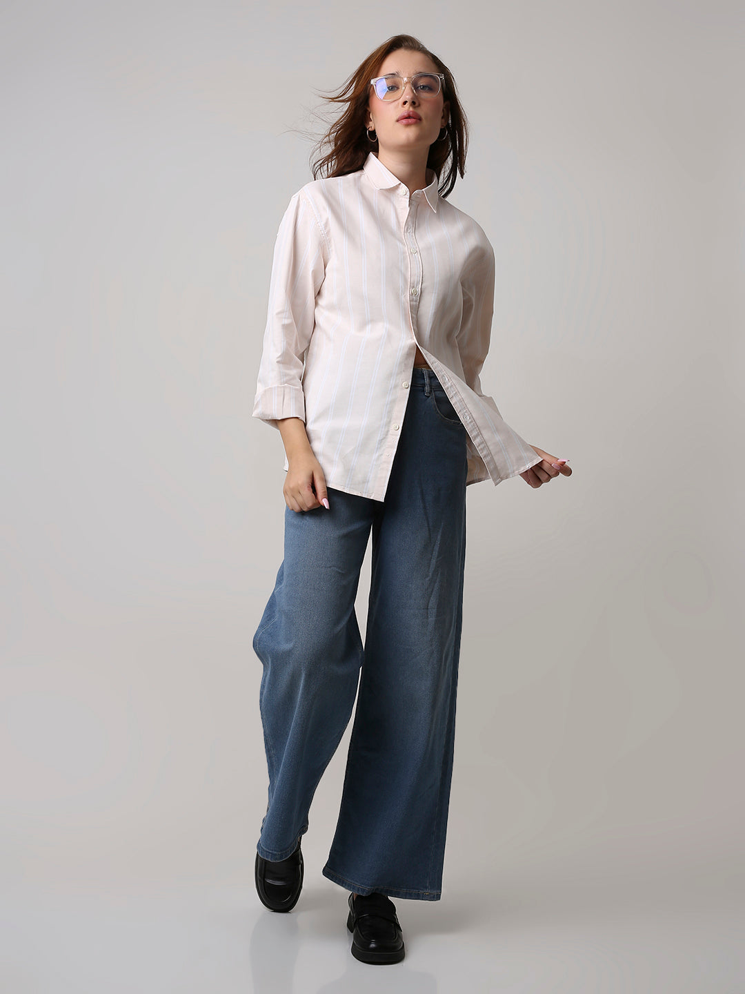 Soft peach Oxford Striped Oversized Shirt
