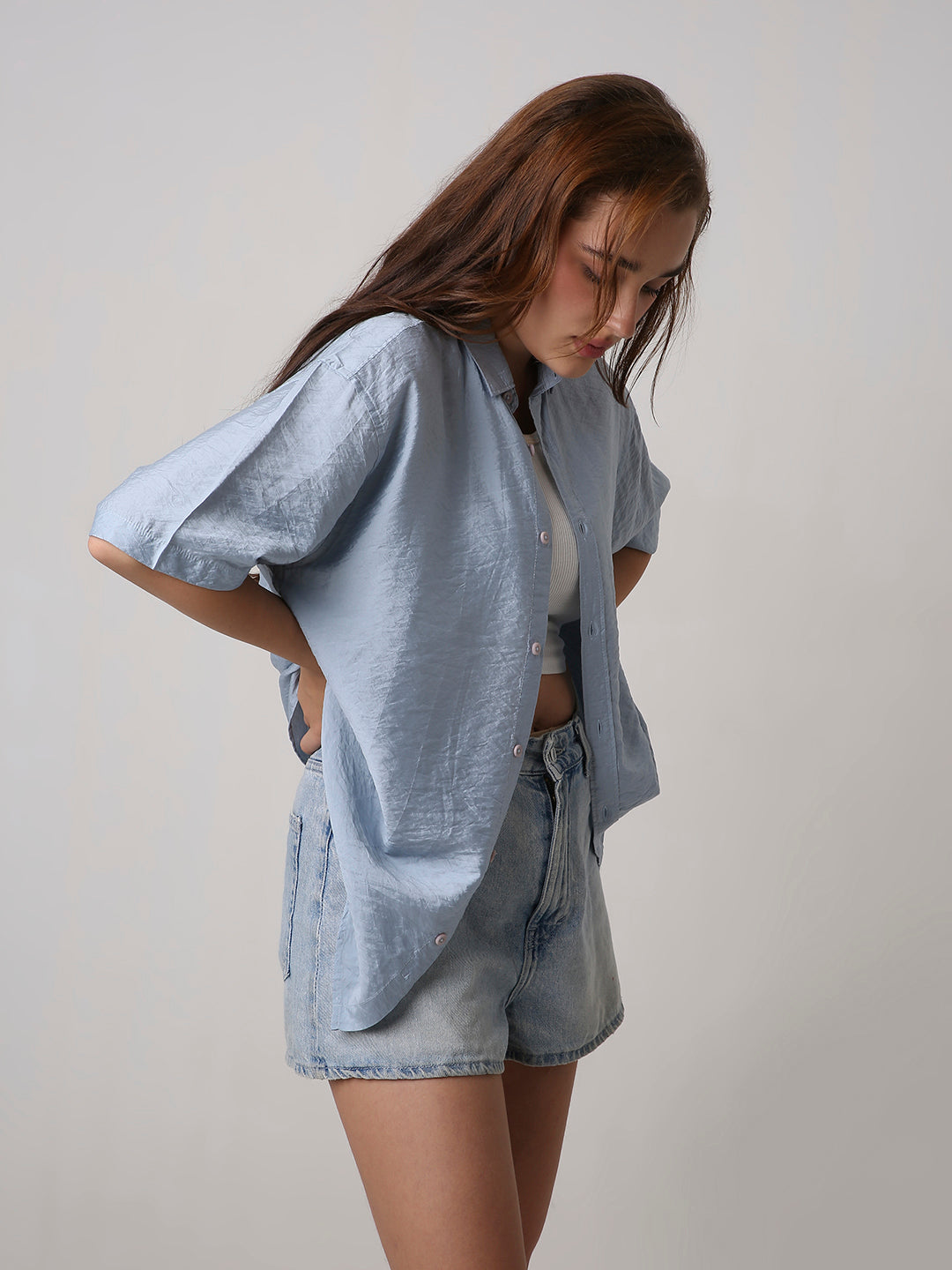 Oversized Blue Viscose Shirt