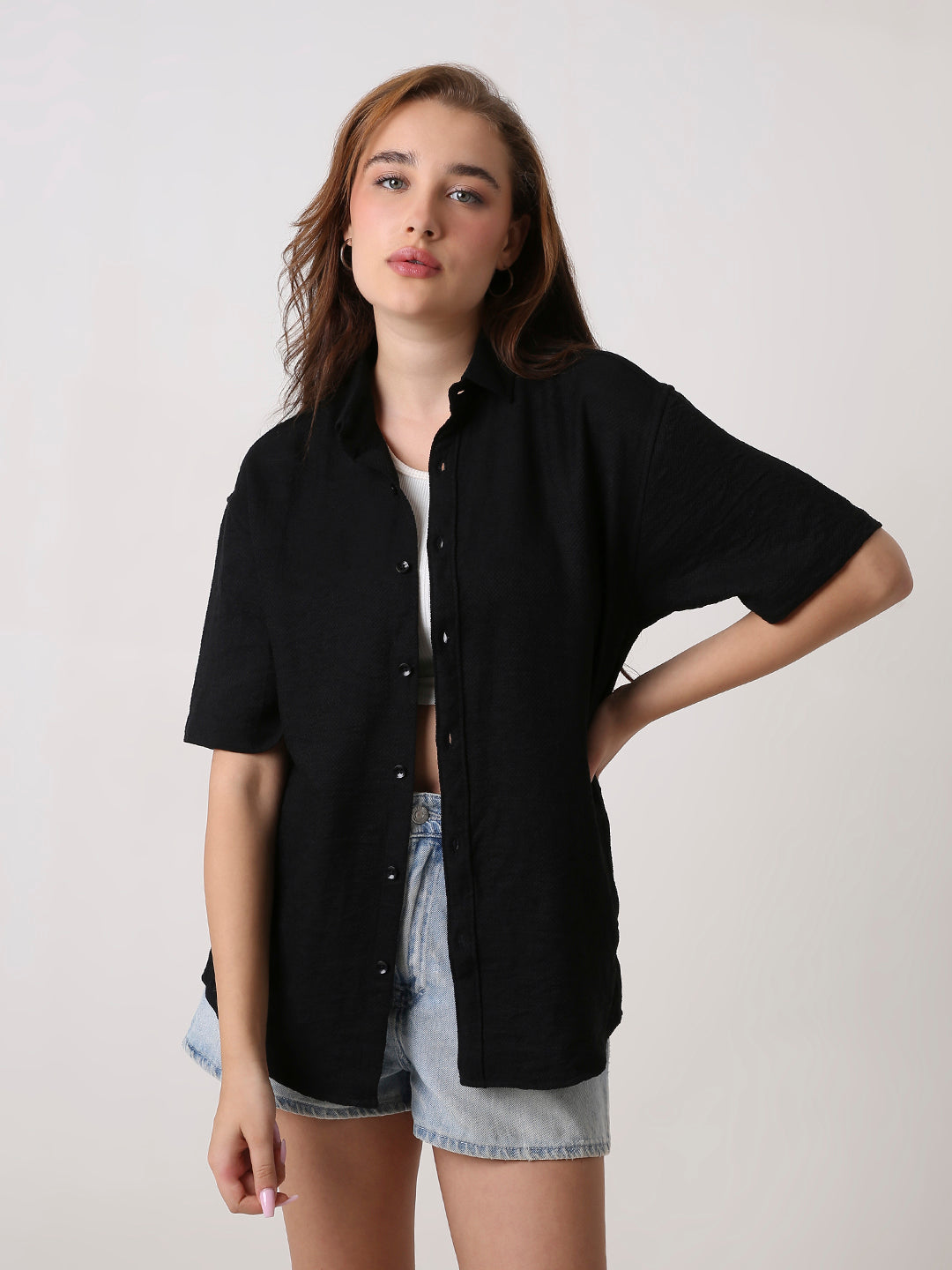 Black Viscose Oversized Shirt