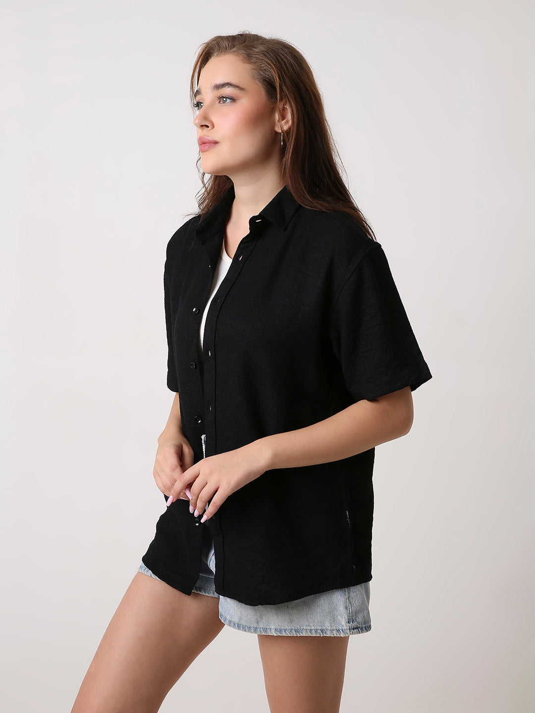Black Viscose Oversized Shirt