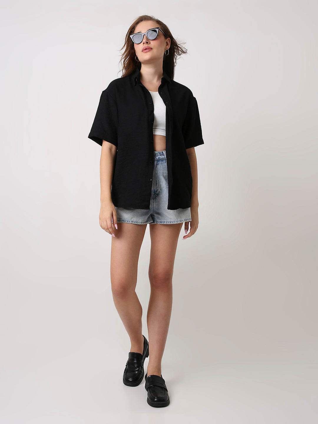 Black Viscose Oversized Shirt